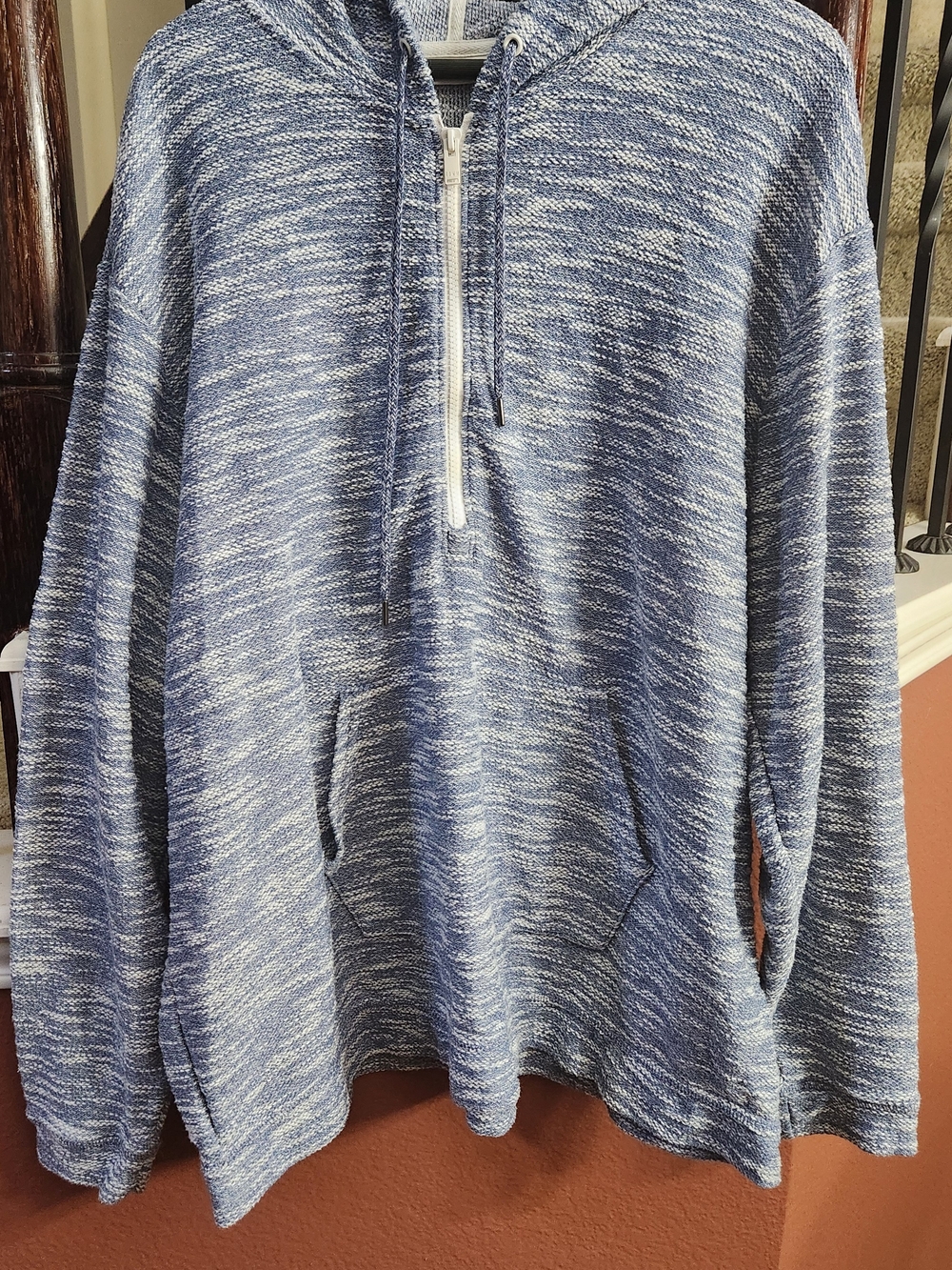 Men's Blue Marled Half-Zip Sweater Hoodie